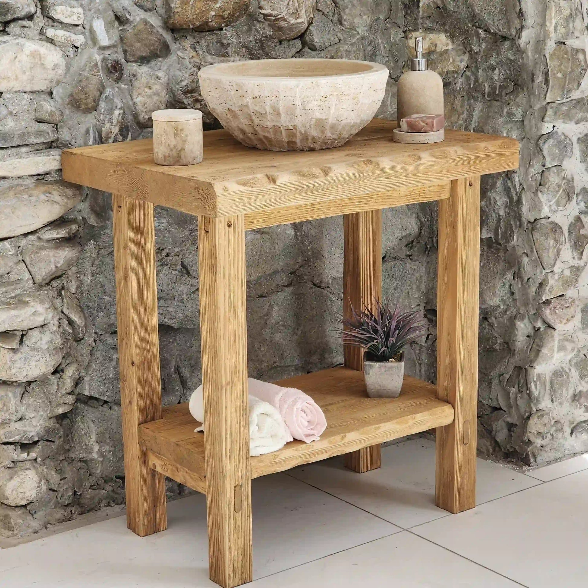 Rustikales Badezimmer-Waschbecken - Maßgefertigtes, schmales Bauernhaus-Waschbecken aus Holz mit natürlicher Kante 