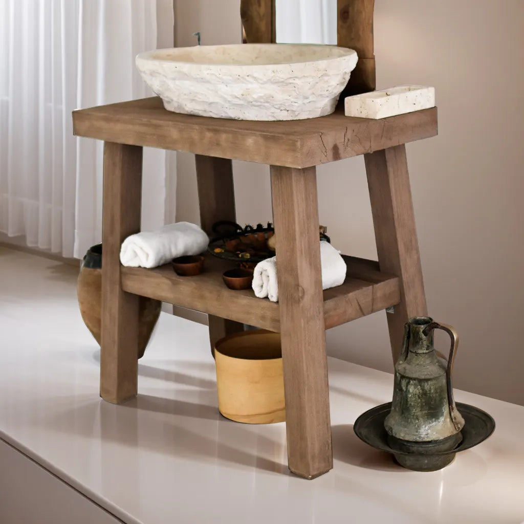 Rustikale Badezimmerwaschtische - Handgefertigter schmaler Waschtisch aus Live Edge-Holz