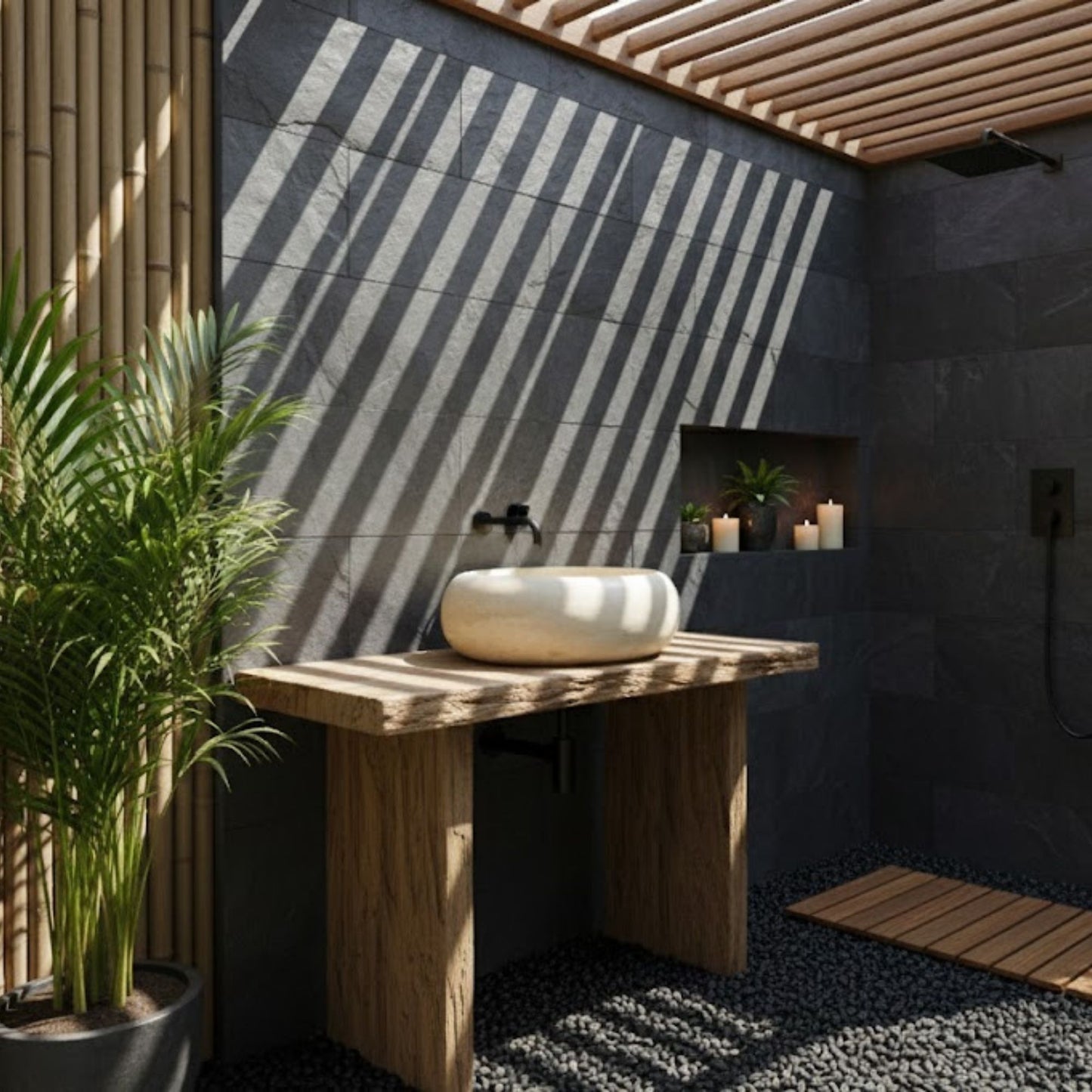 Hand-Carved Round Travertine Vessel Sink – Classic Circular Natural Stone Basin