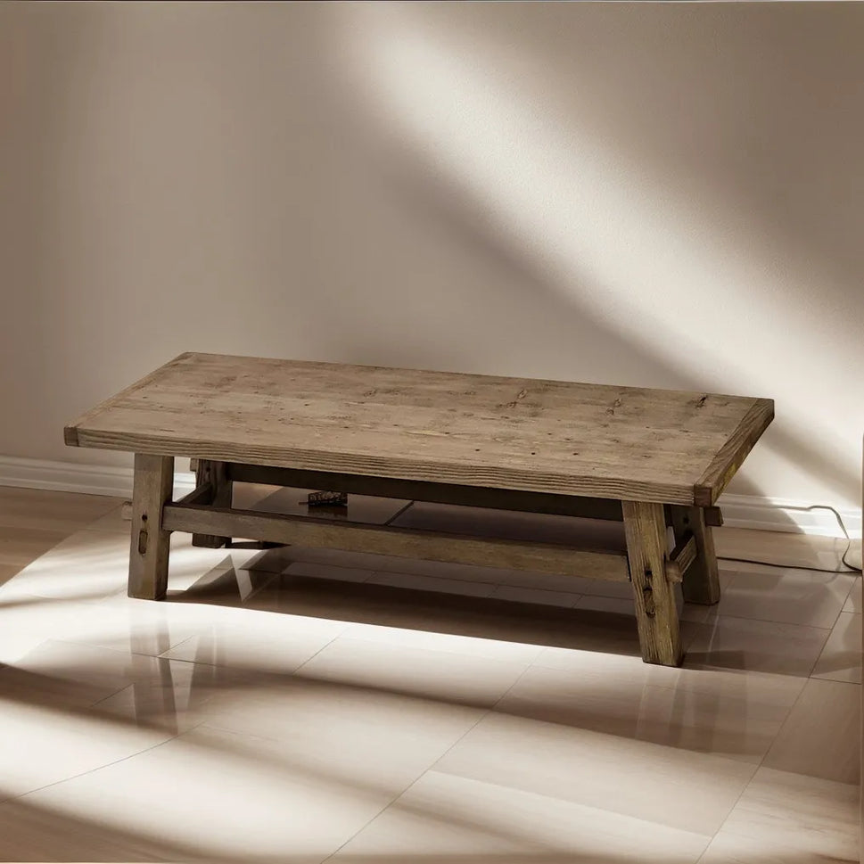 Rustic Coffee Table - Live edge solid brown top unique wooden