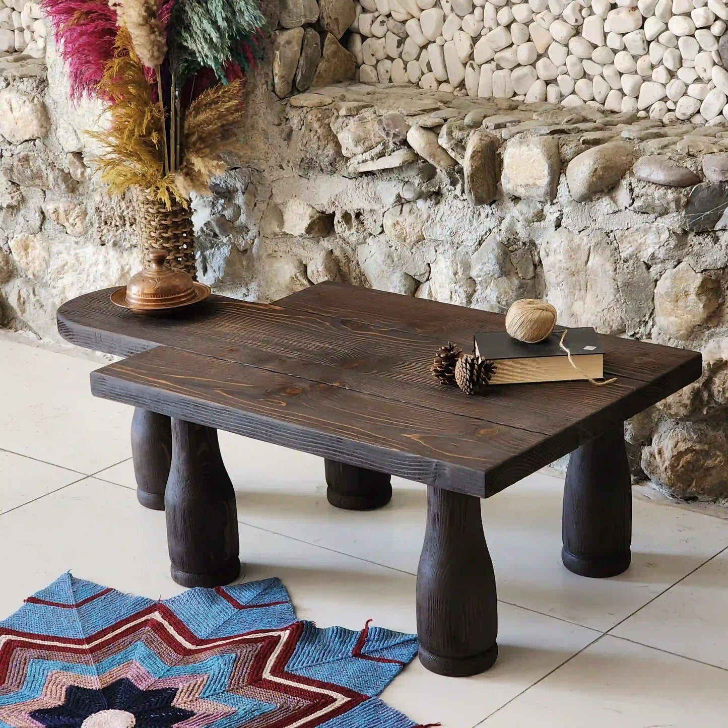 Rustic Coffee Table - Live edge solid brown top unique wooden