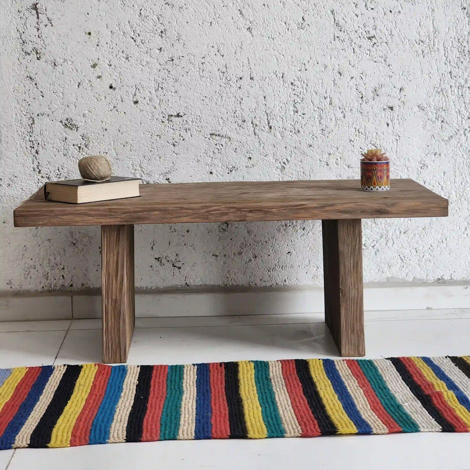 Rustic Coffee Table - Live edge solid brown top unique wooden