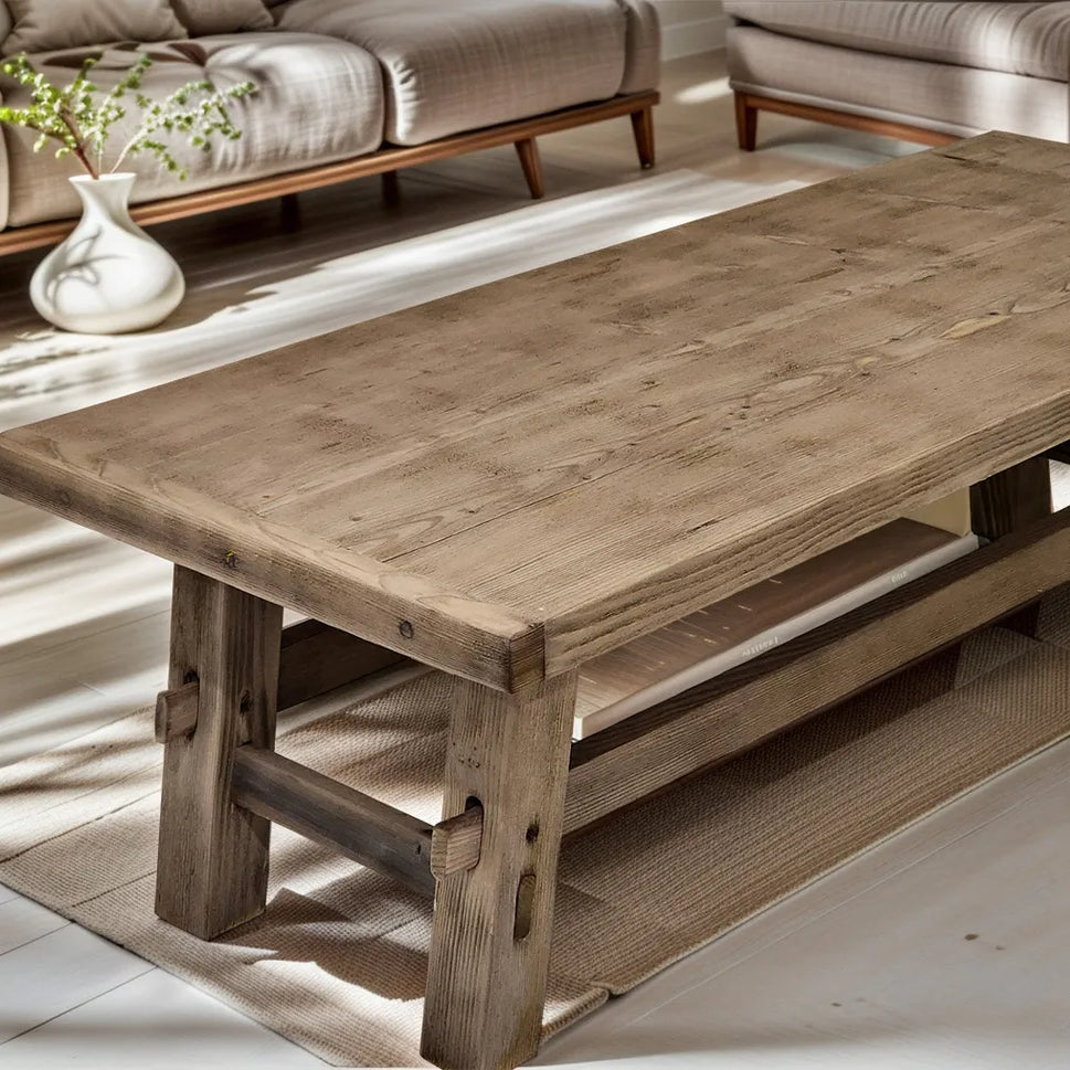 Rustic Coffee Table - Live edge solid brown top unique wooden