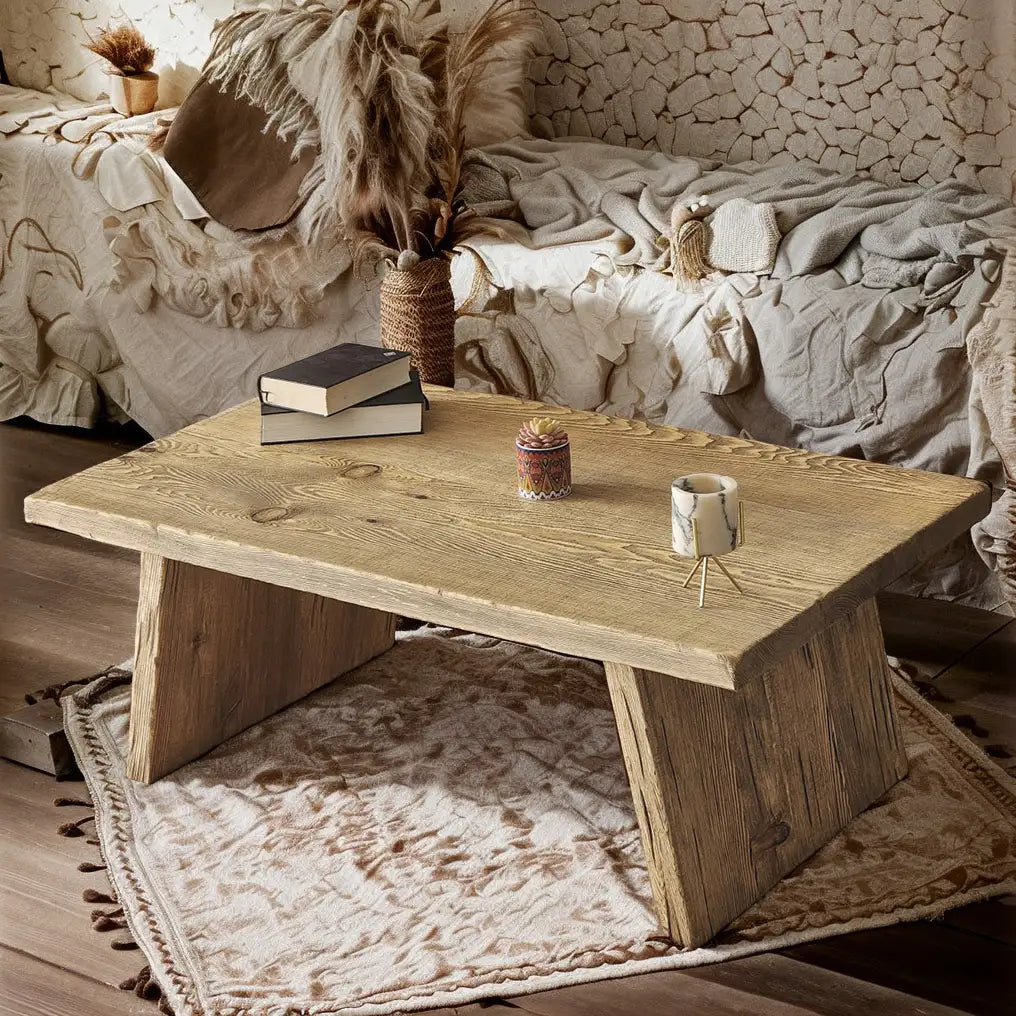 Rustic Coffee Table - Live edge solid brown top unique wooden