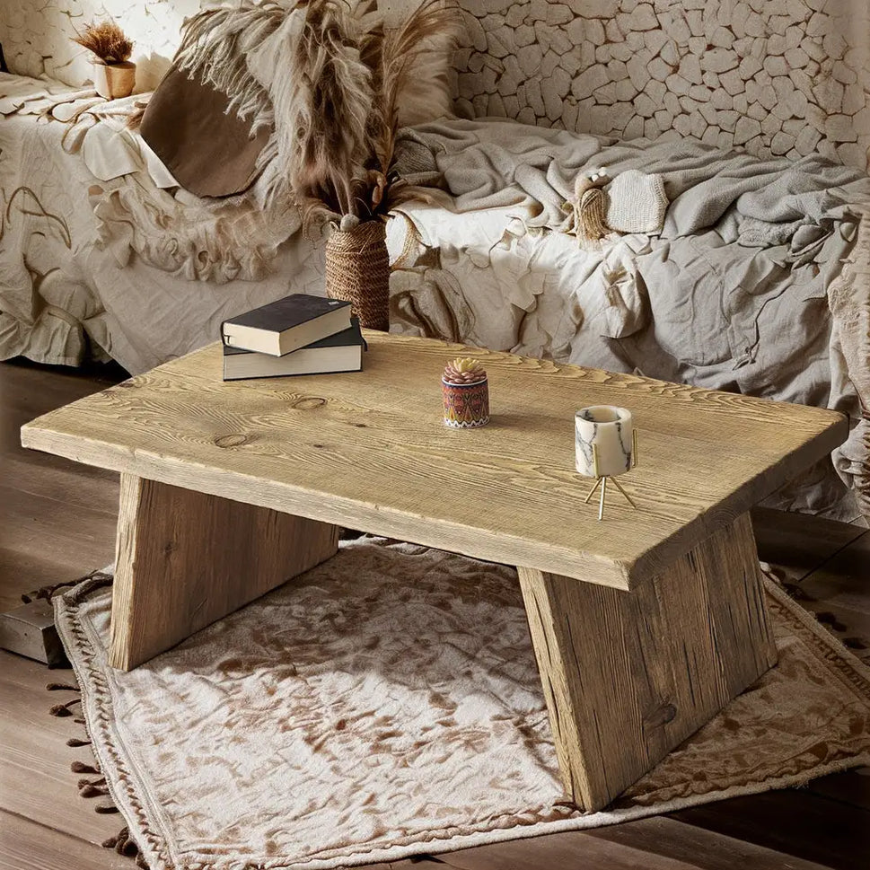 Rustic Coffee Table - Live edge solid brown top unique wooden