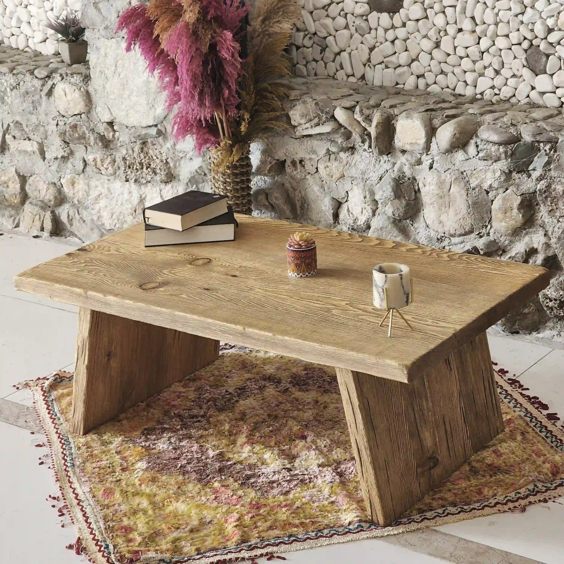Rustic Coffee Table - Live edge solid brown top unique wooden