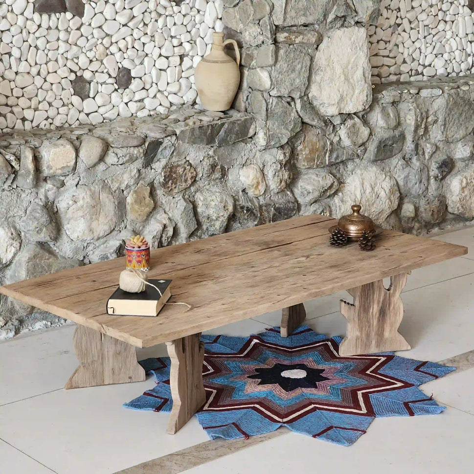 Rustic Coffee Table - Live edge solid brown top unique wooden