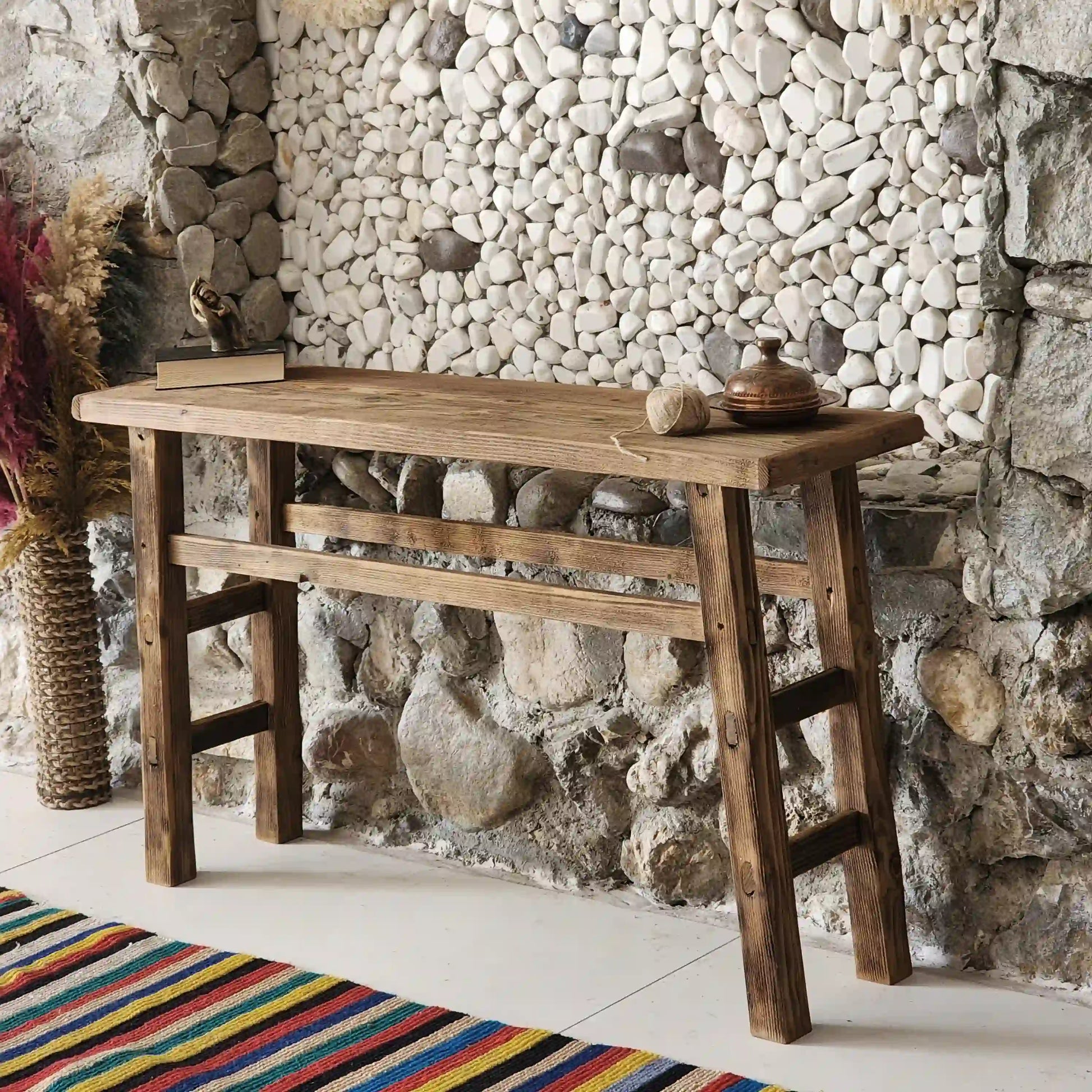 Rustic Entryway Wooden Console Table - Live Edge Wood Bench