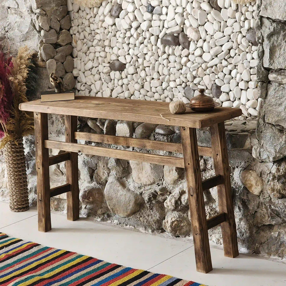 Rustic Entryway Wooden Console Table - Live Edge Wood Bench