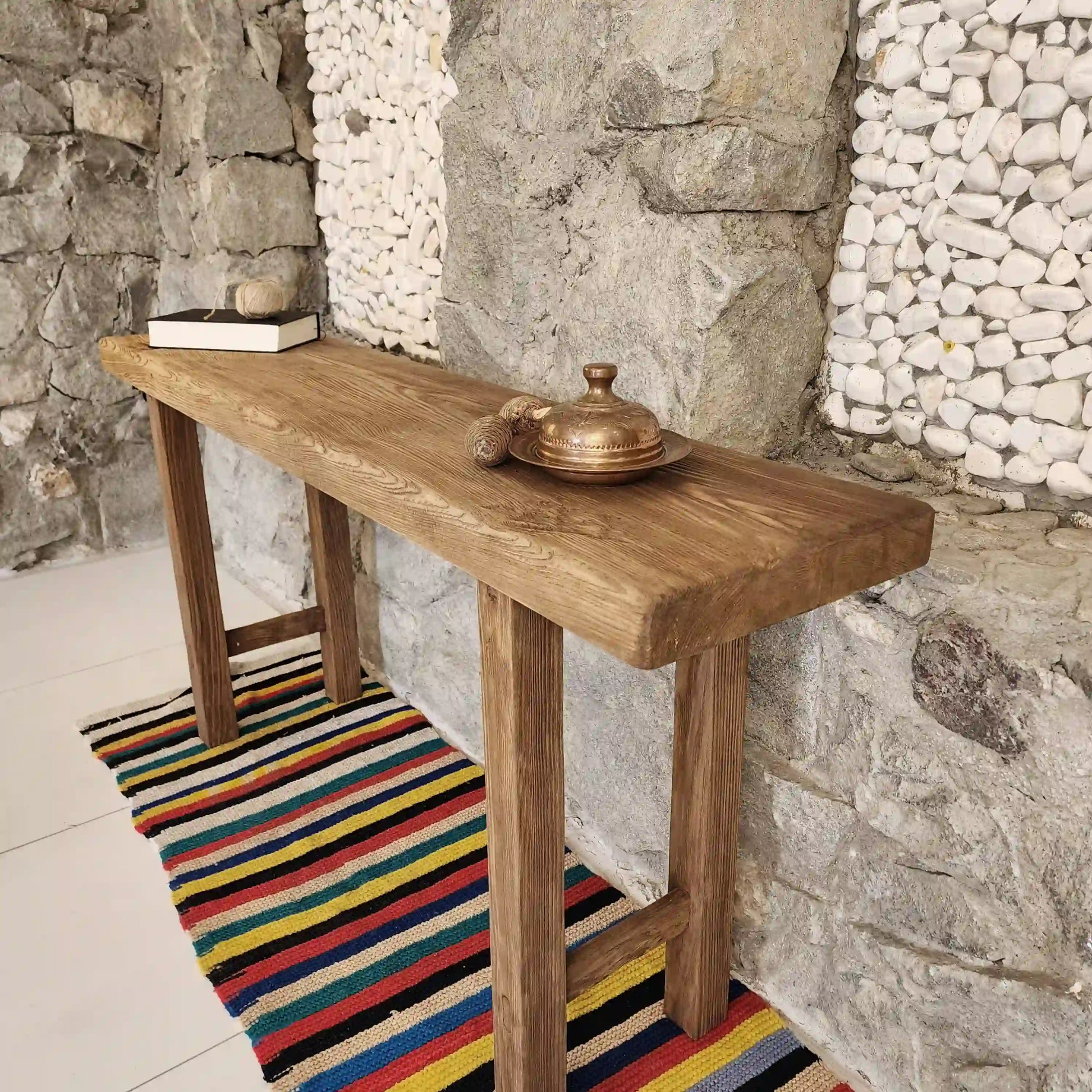 Rustic Entryway Wooden Console Table - Live Edge Wood Bench