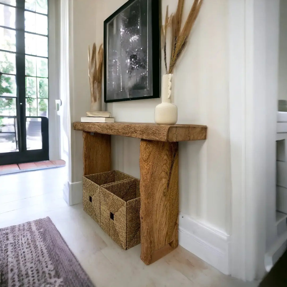 Rustic Entryway Wooden Console Table - Live Edge Wood Dresser
