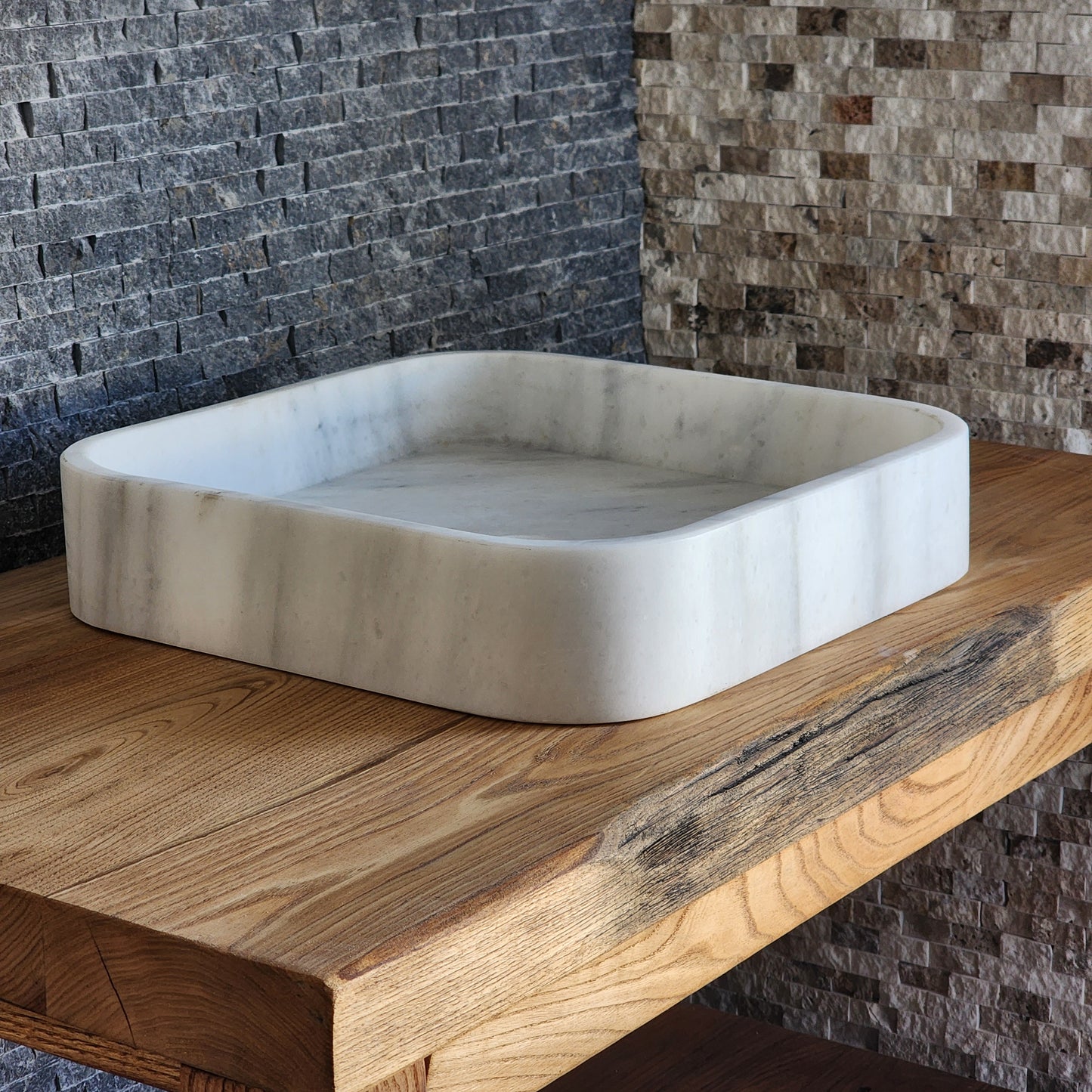 Luminous White Marble Basin - Soft Square Silhouette