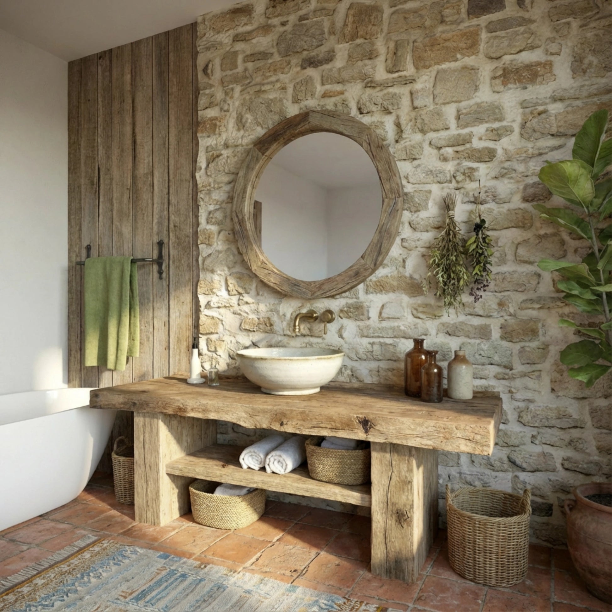 Rustic Bathroom Single or Double Sinks Vanity - Narrow Live Edge Wood