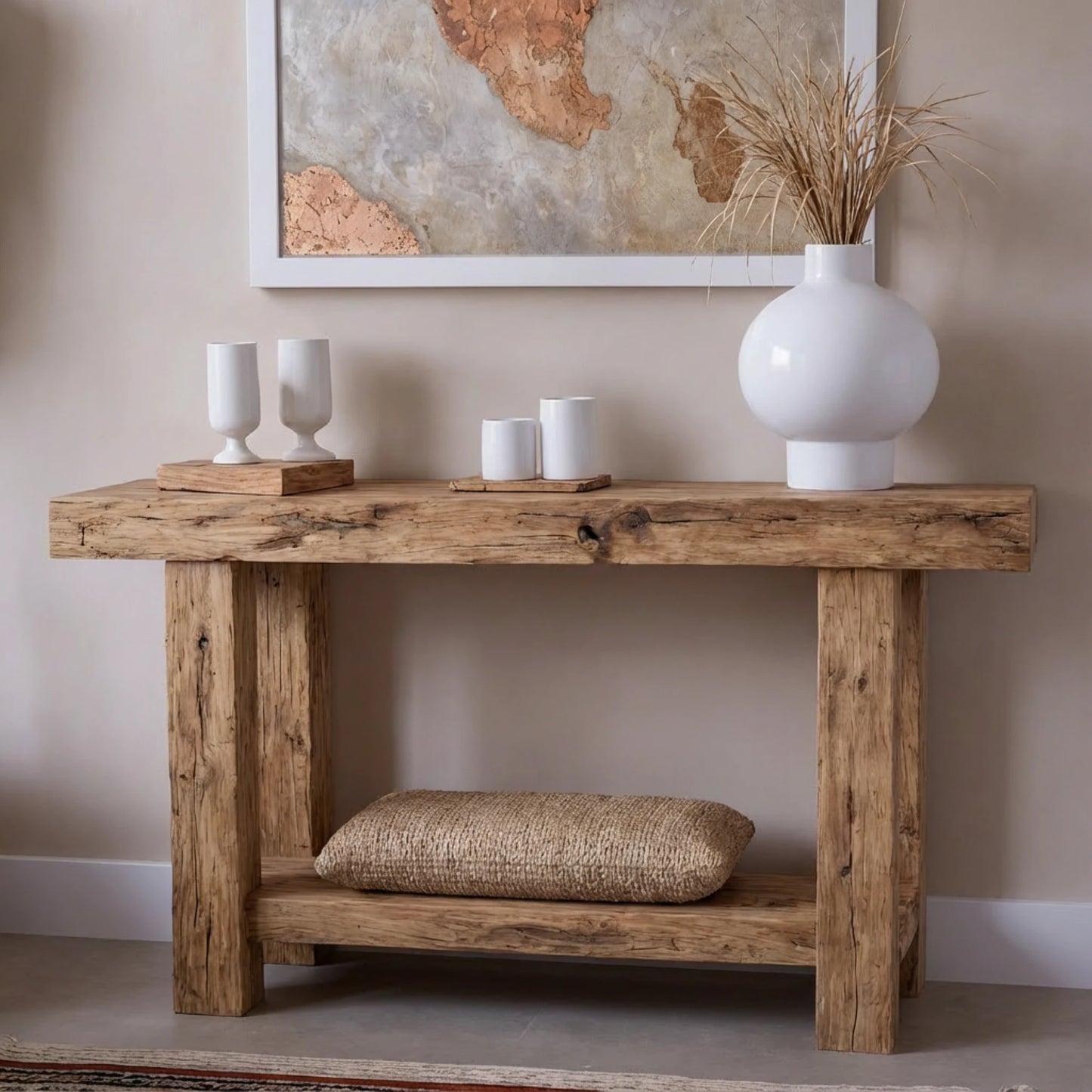 Rustic Entryway Wooden Console Table - Live Edge Wood Bench