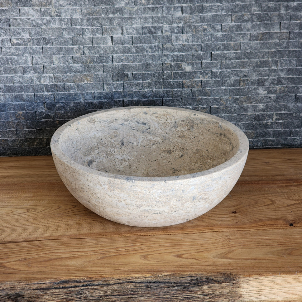 Deep-Pitted Travertine Round Vessel Sink - Raw Natural Stone Basin