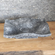 Natural Grey Marble Vessel Sink - Hand-Carved Organic Wave Design