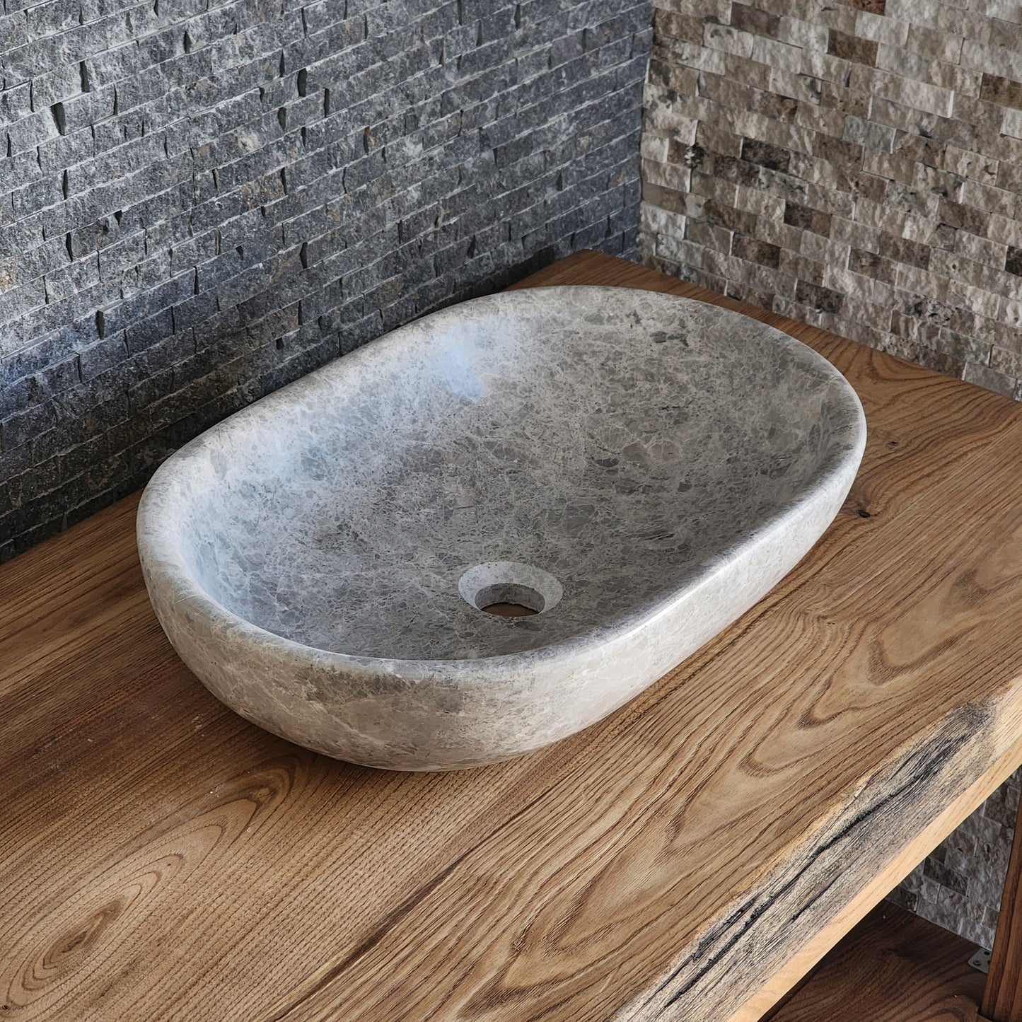 Norhew Grey Limestone Vessel Sink - Honed Oval Silhouette