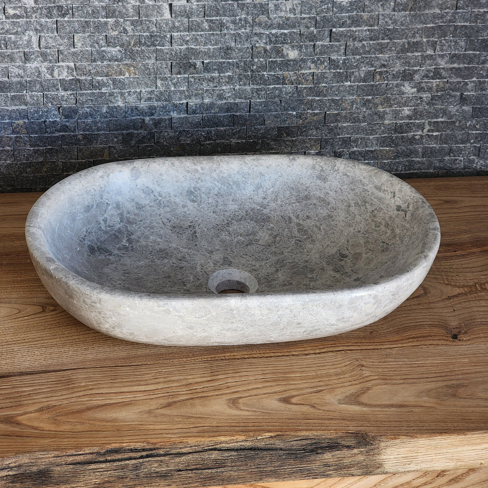 Norhew Grey Limestone Vessel Sink - Honed Oval Silhouette