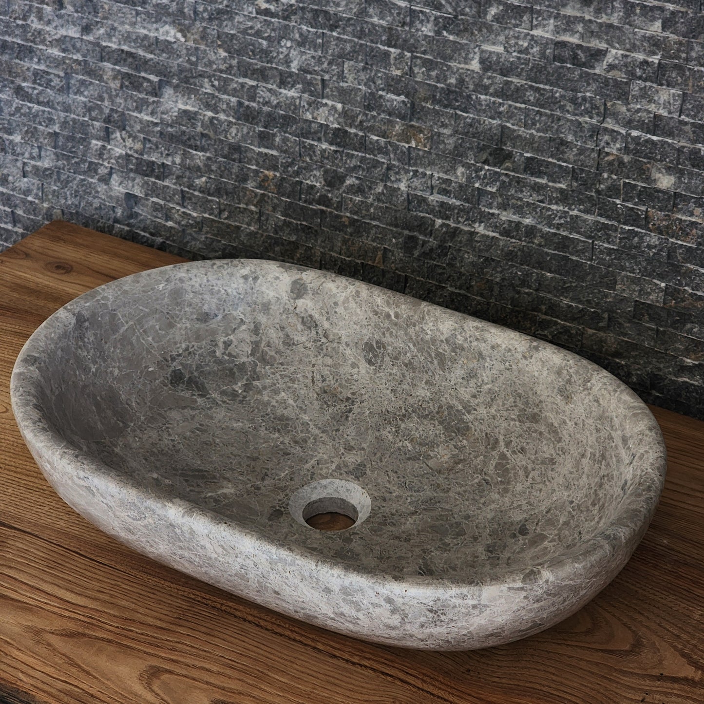 Norhew Grey Limestone Vessel Sink - Honed Oval Silhouette