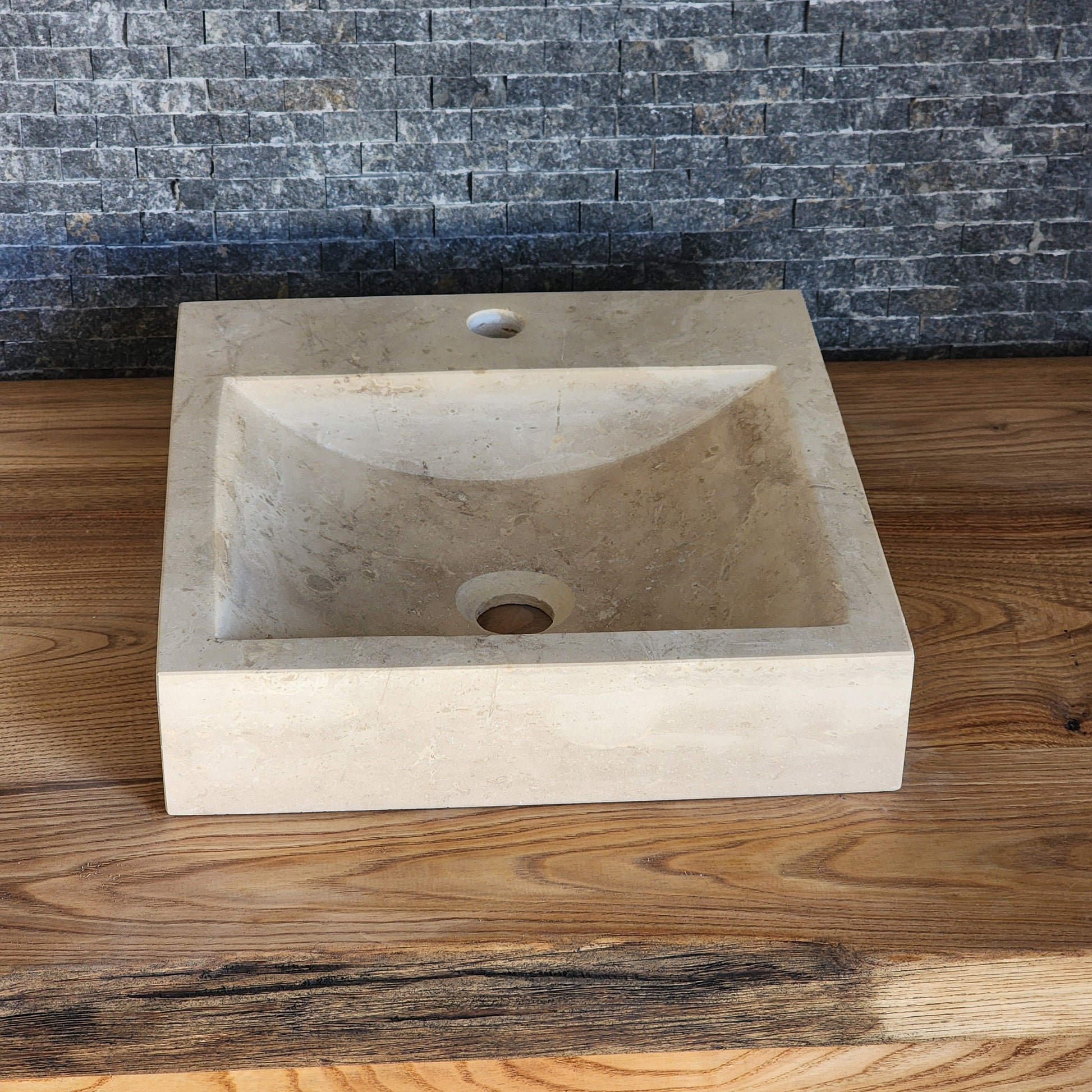 Norhew Modern Honed Travertine Sink - Square Design with Faucet Deck