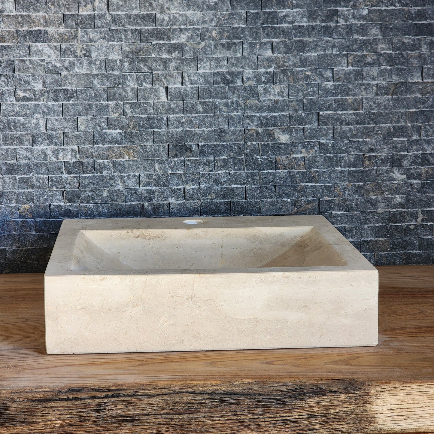Norhew Modern Honed Travertine Sink - Square Design with Faucet Deck