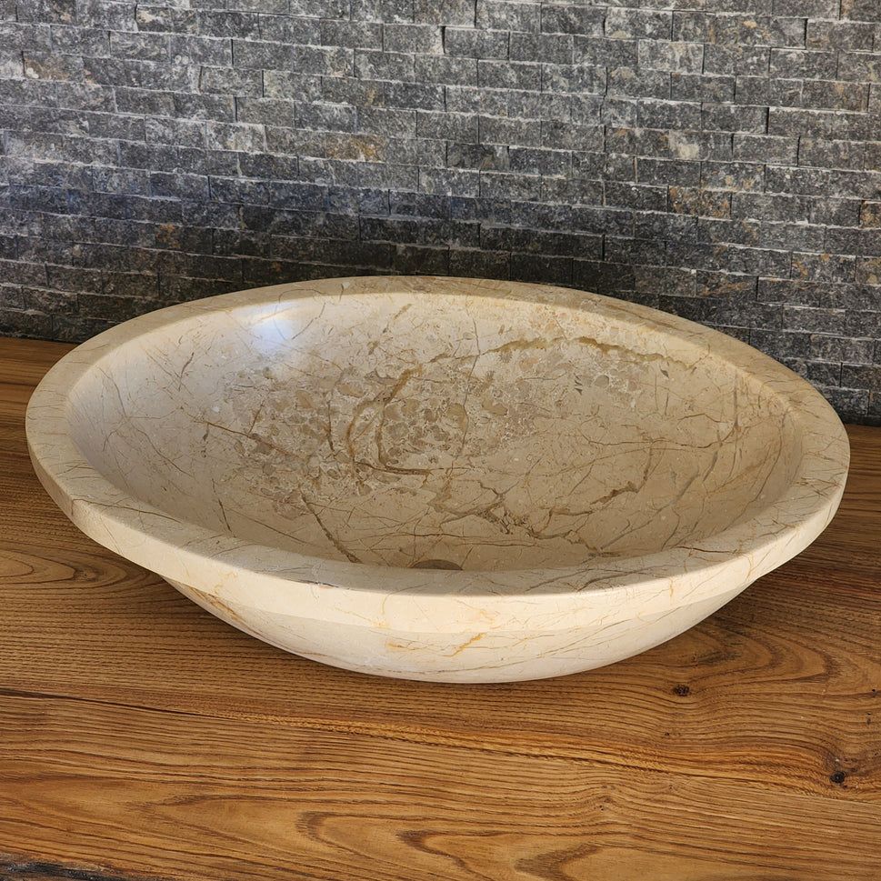 Beige Breccia Marble Vessel Sink - Flared Rim Solid Stone Basin