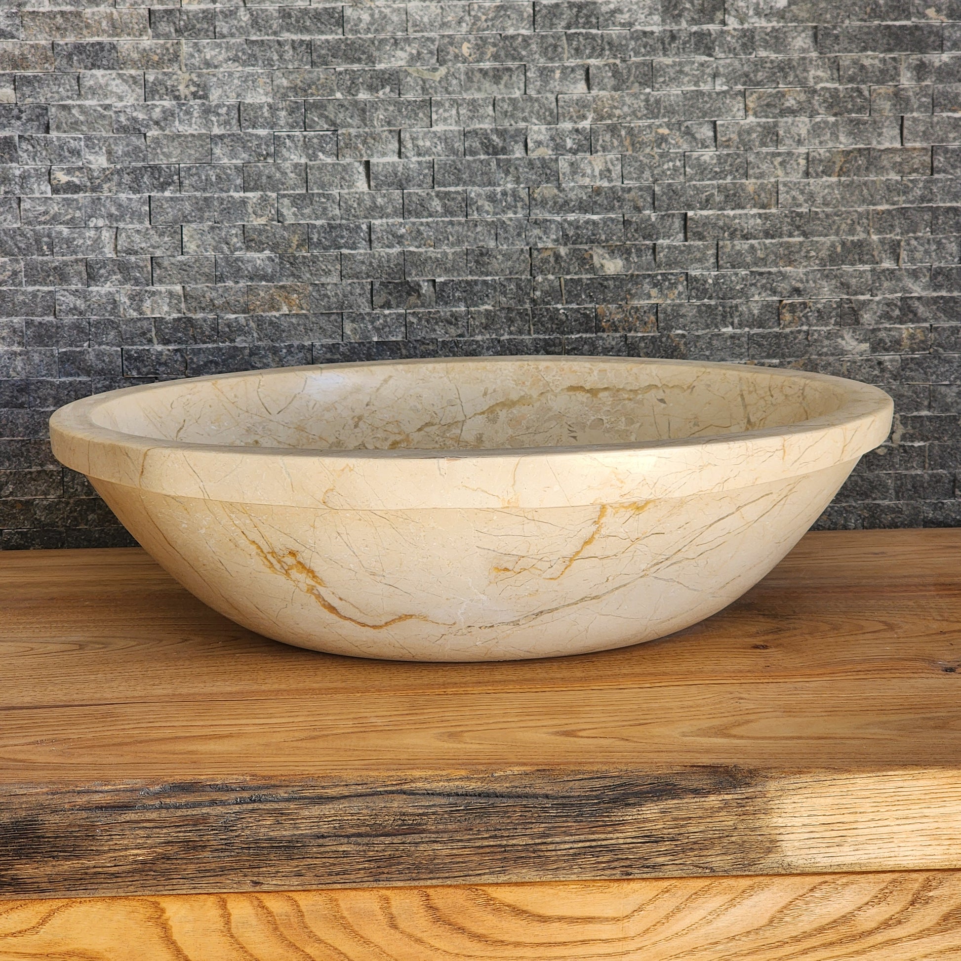 Beige Breccia Marble Vessel Sink - Flared Rim Solid Stone Basin