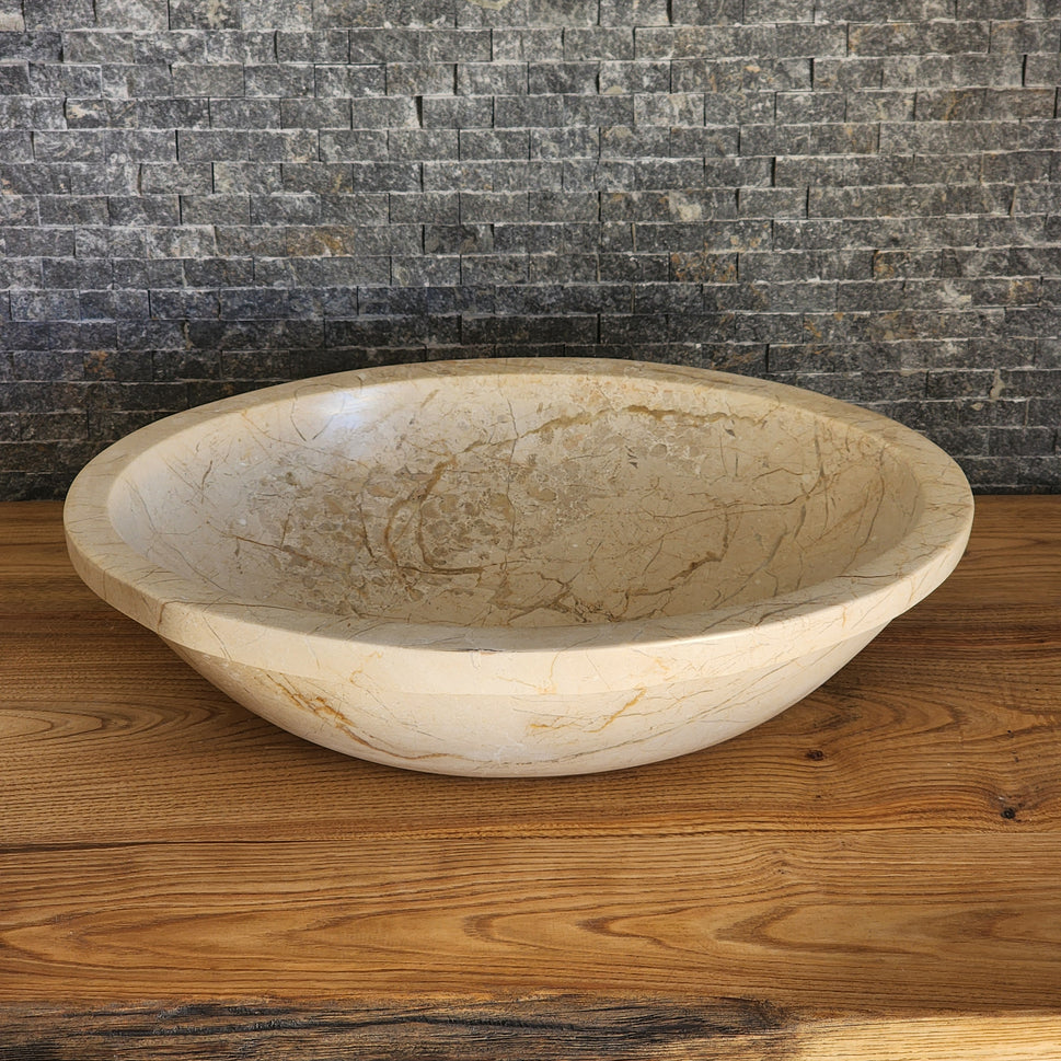 Beige Breccia Marble Vessel Sink - Flared Rim Solid Stone Basin