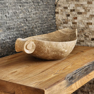 Scroll-Edge Beige Marble Vessel Sink - Hand-Carved Sculptural Basin