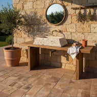 Hand-Carved Chiseled Travertine Vessel Sink – Rectangular Rock-Face Natural Stone Basin