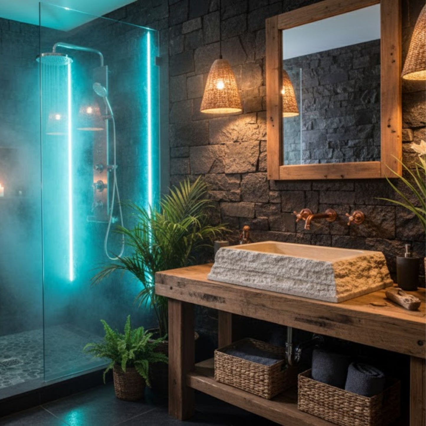 Hand-Carved Chiseled Travertine Vessel Sink – Rectangular Rock-Face Natural Stone Basin