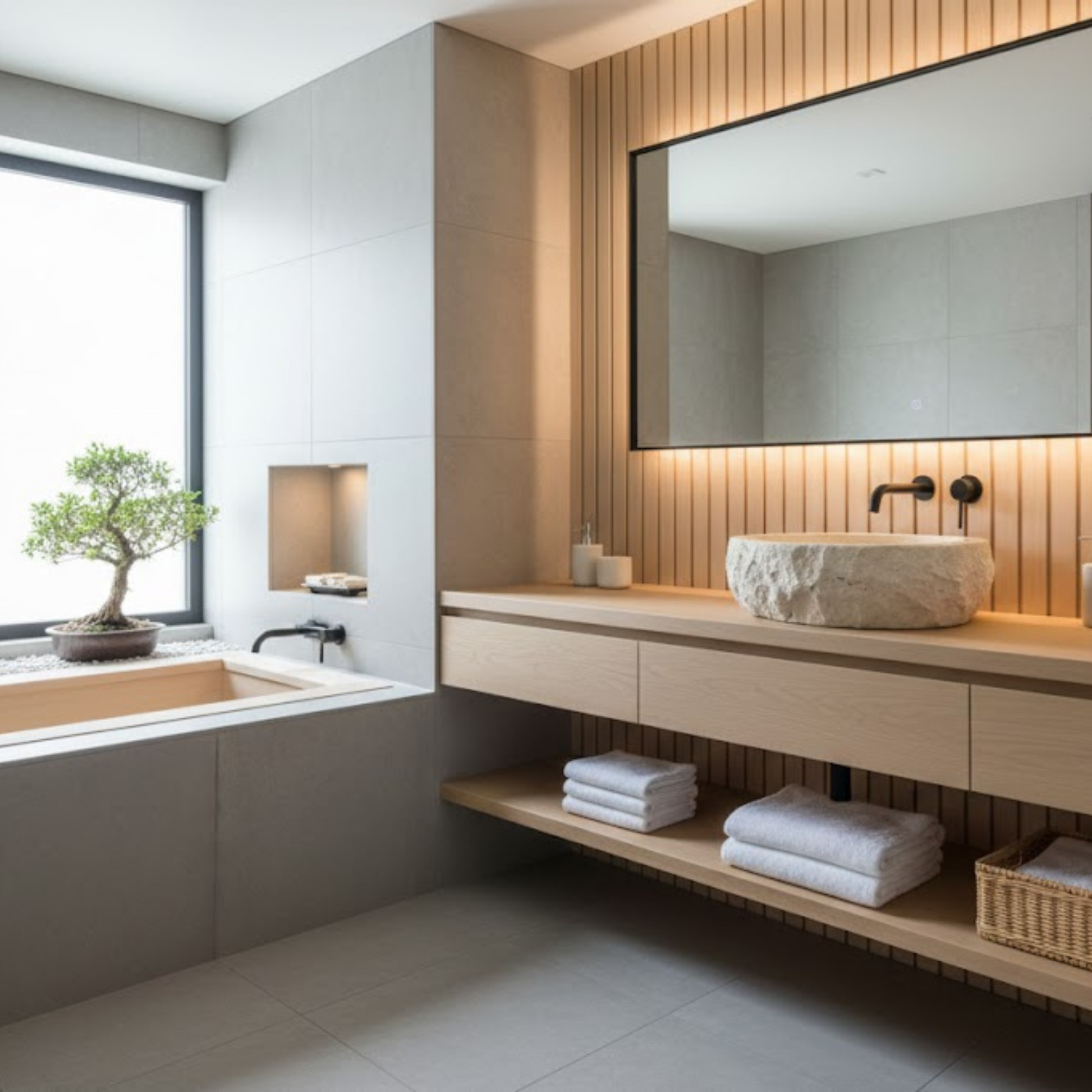 Hand-Carved Chiseled Travertine Vessel Sink – Round Rock-Face Natural Stone Basin