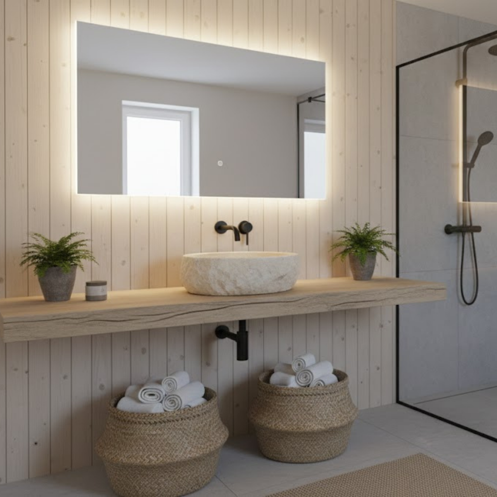 Hand-Carved Chiseled Travertine Vessel Sink – Round Rock-Face Natural Stone Basin