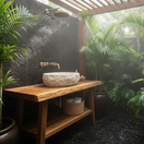 Switch Hand-Carved Chiseled Travertine Vessel Sink – Round Rock-Face Natural Stone Basin 2 image