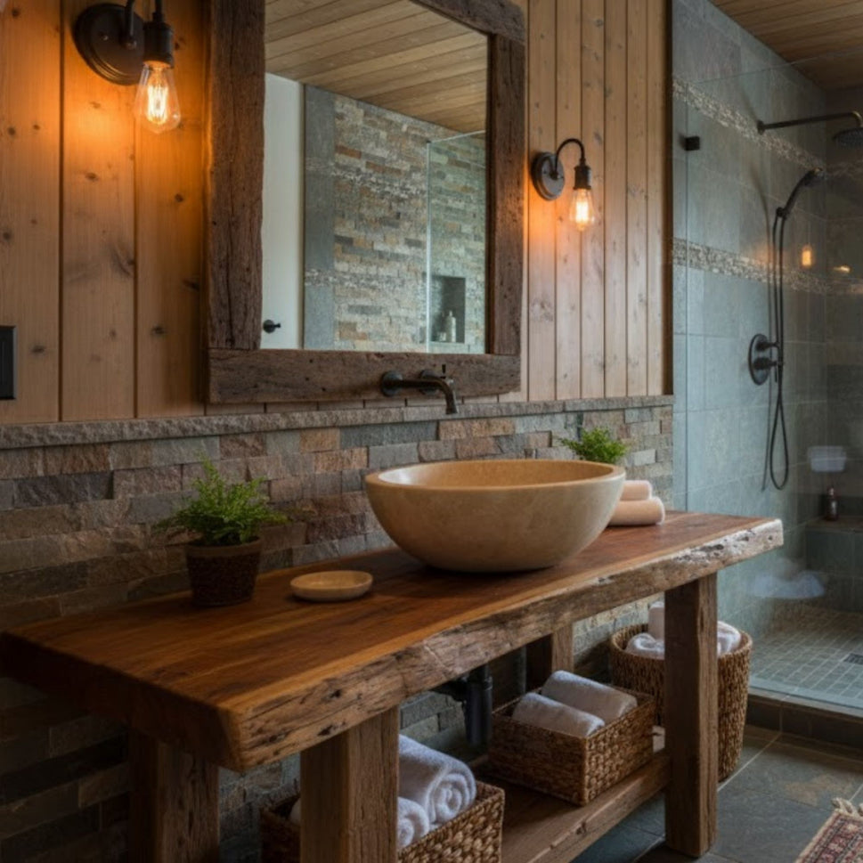 Hand-Carved Classic Round Travertine Vessel Sink – Polished Beige Natural Stone Basin