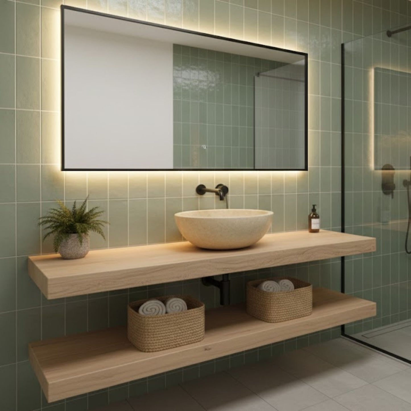 Hand-Carved Classic Round Travertine Vessel Sink – Polished Beige Natural Stone Basin