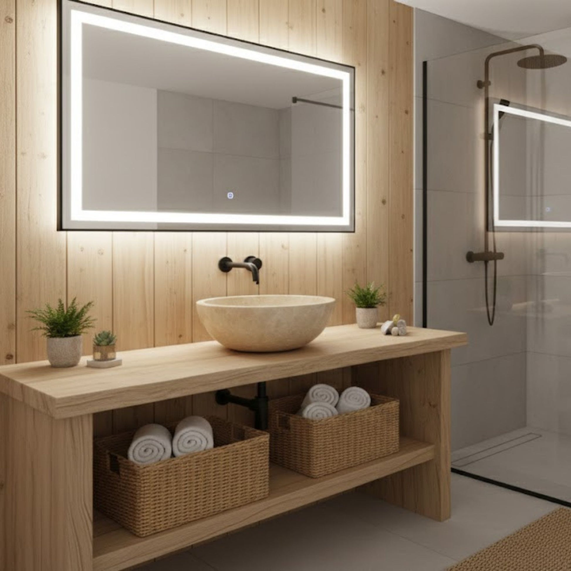 Hand-Carved Classic Round Travertine Vessel Sink – Polished Beige Natural Stone Basin