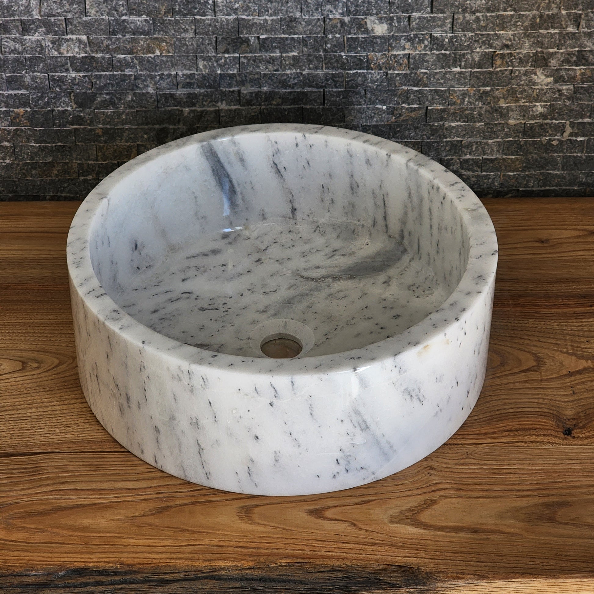 Cylindrical White Marble Vessel Sink - Deep-Dish Monolithic Basin