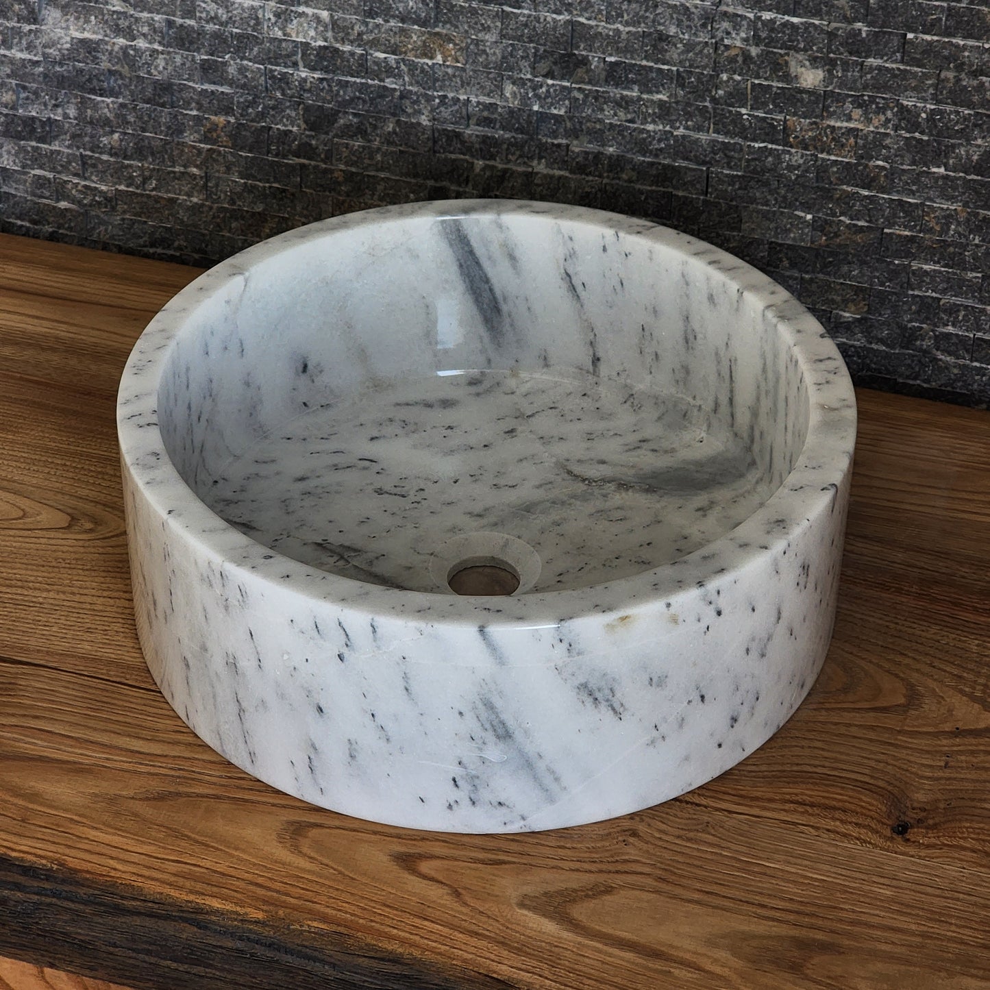 Cylindrical White Marble Vessel Sink - Deep-Dish Monolithic Basin