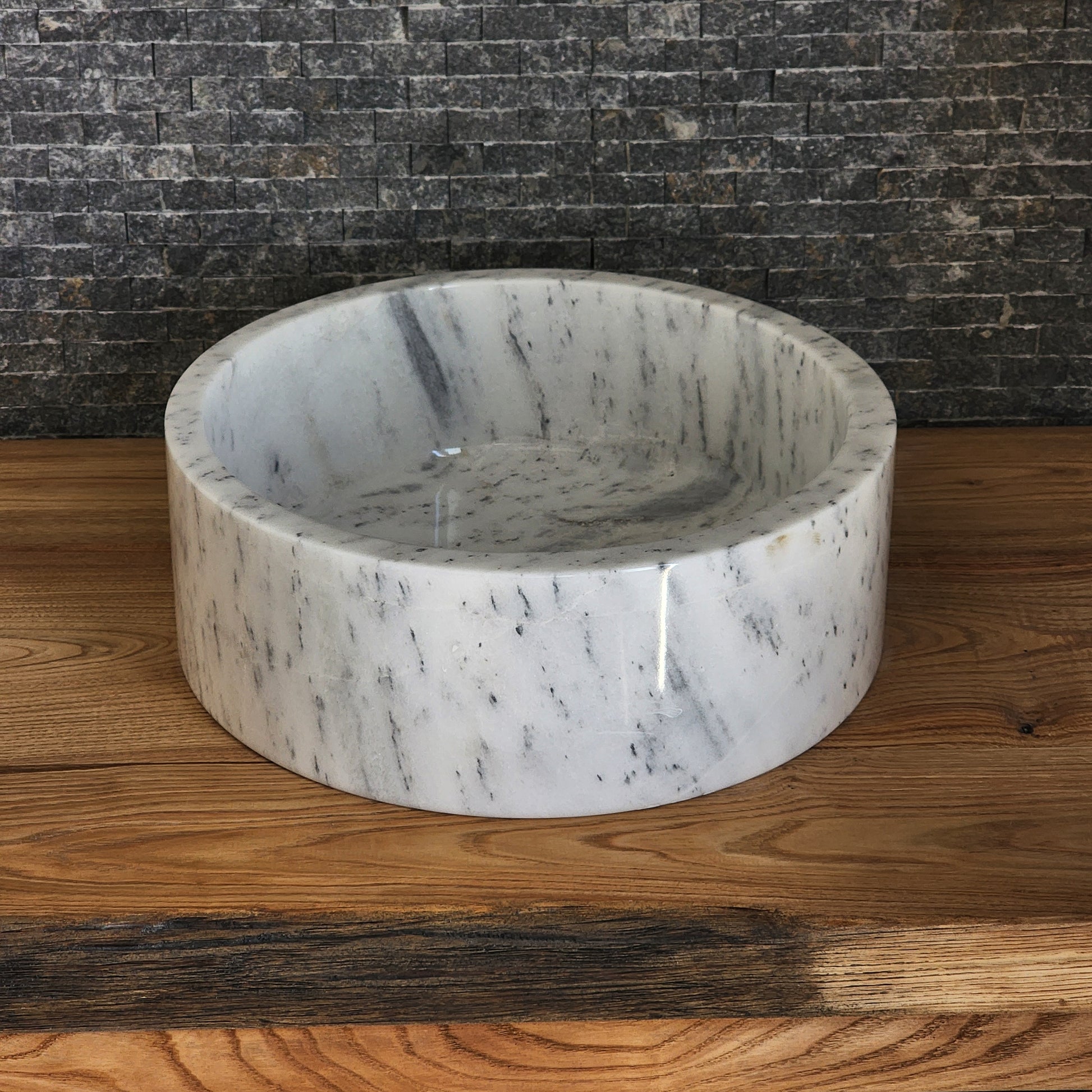 Cylindrical White Marble Vessel Sink - Deep-Dish Monolithic Basin