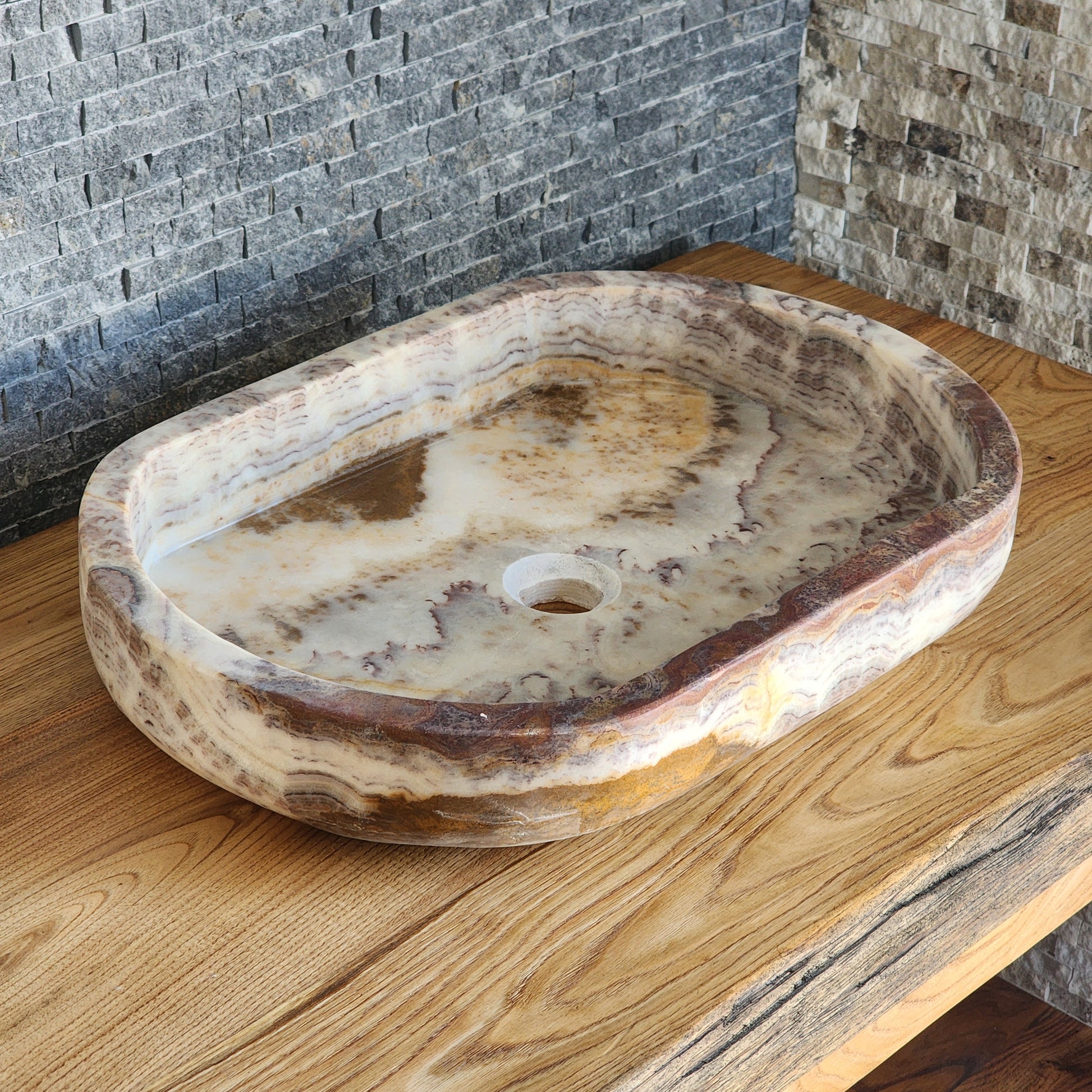 Norhew Exotic Onyx Stone Vessel Sink - Multi-Color Banded Design