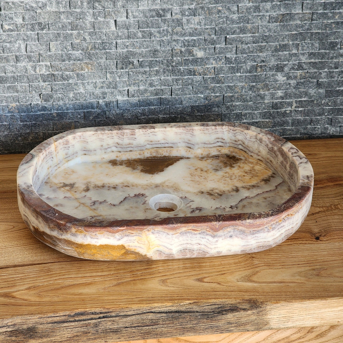 Norhew Exotic Onyx Stone Vessel Sink - Multi-Color Banded Design