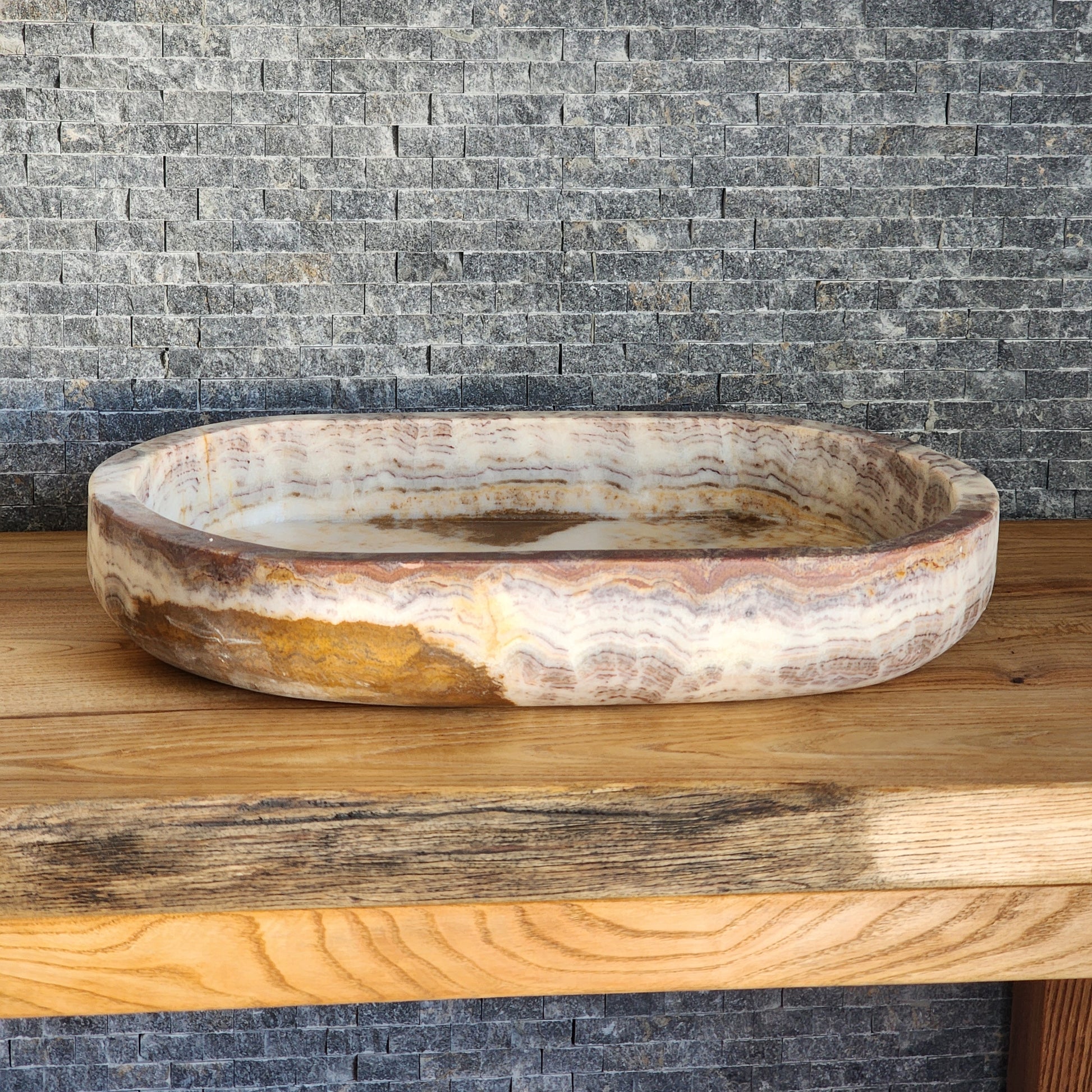 Norhew Exotic Onyx Stone Vessel Sink - Multi-Color Banded Design