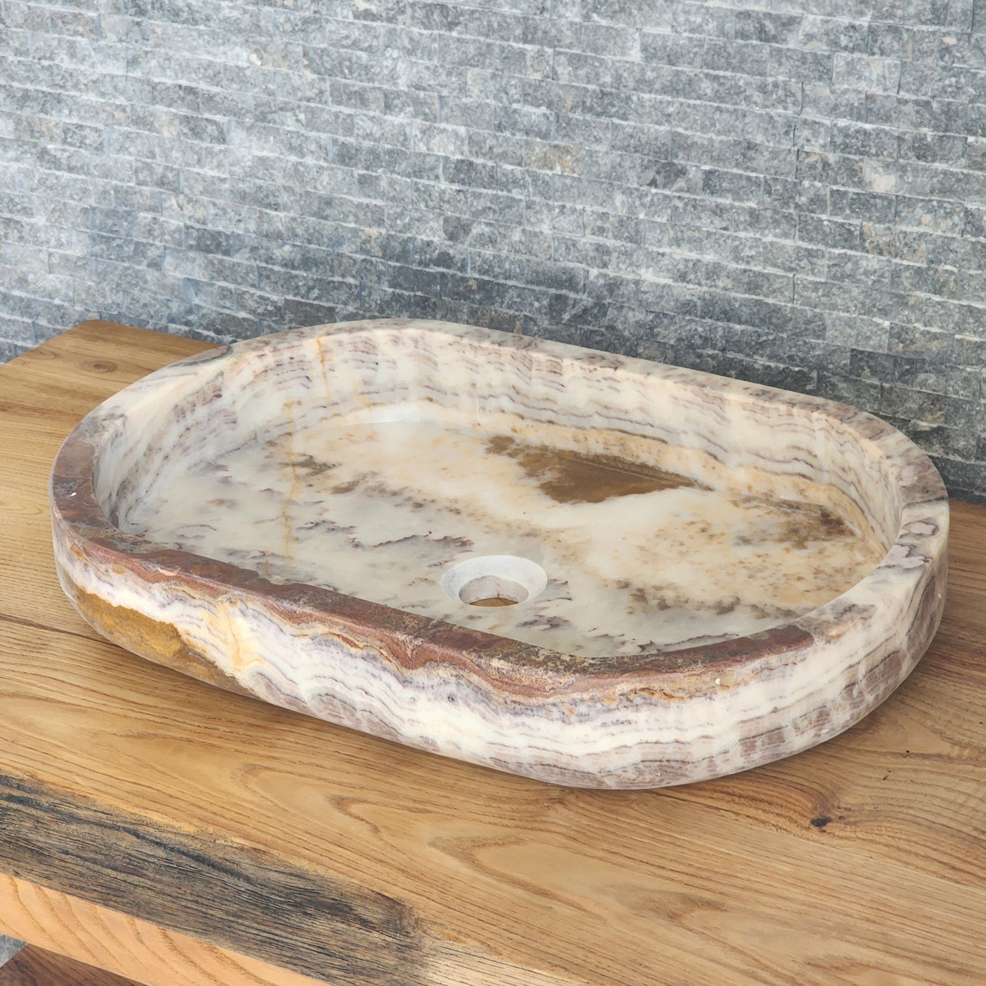 Norhew Exotic Onyx Stone Vessel Sink - Multi-Color Banded Design