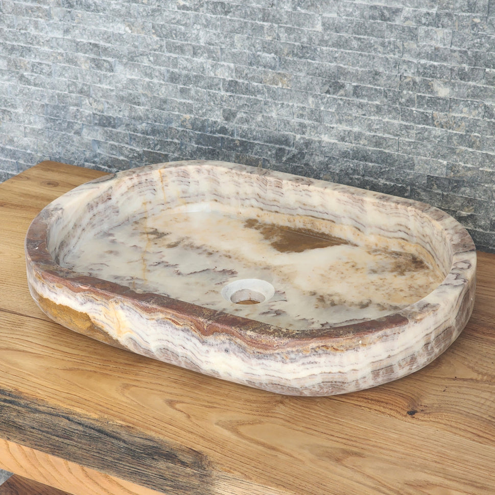 Norhew Exotic Onyx Stone Vessel Sink - Multi-Color Banded Design