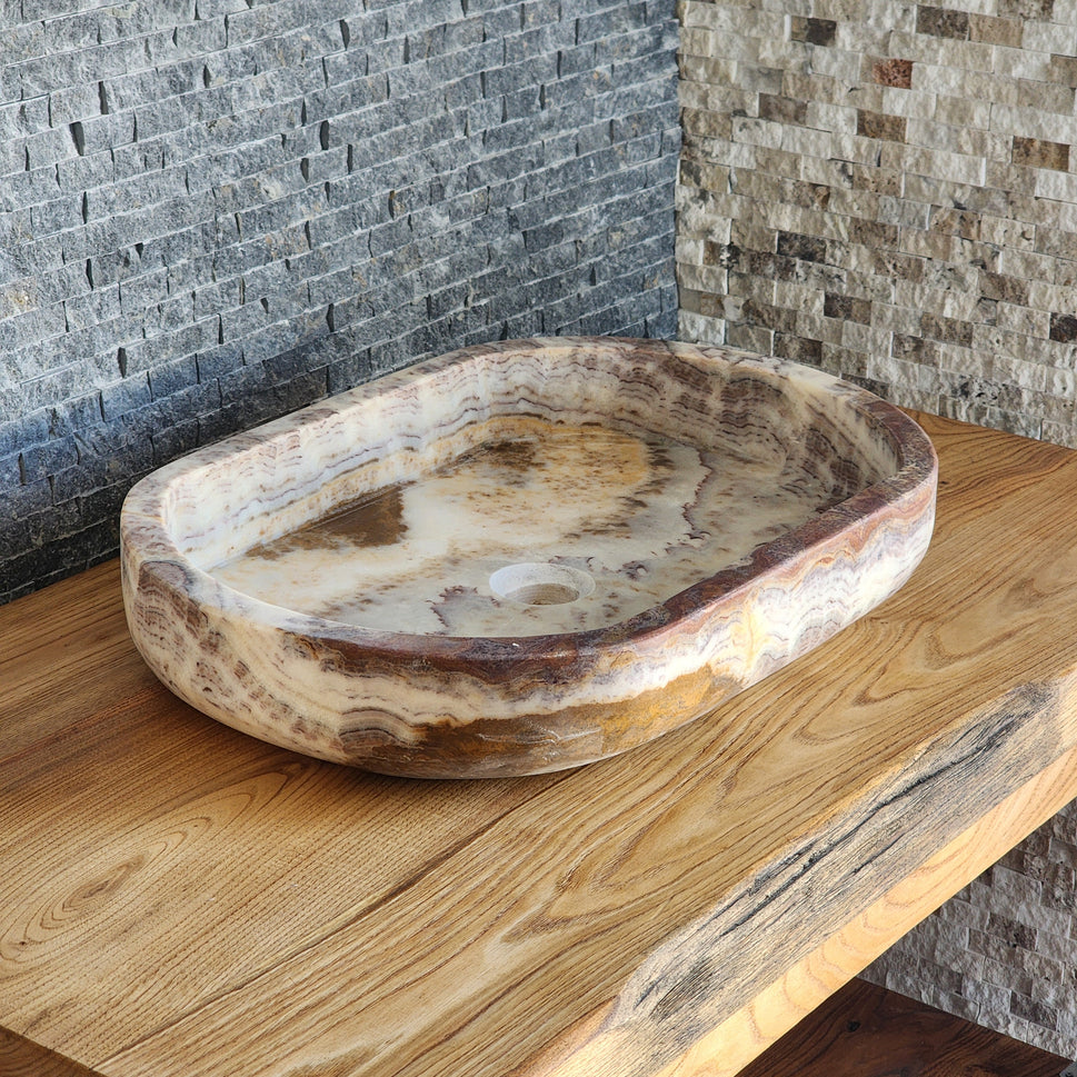 Norhew Exotic Onyx Stone Vessel Sink - Multi-Color Banded Design