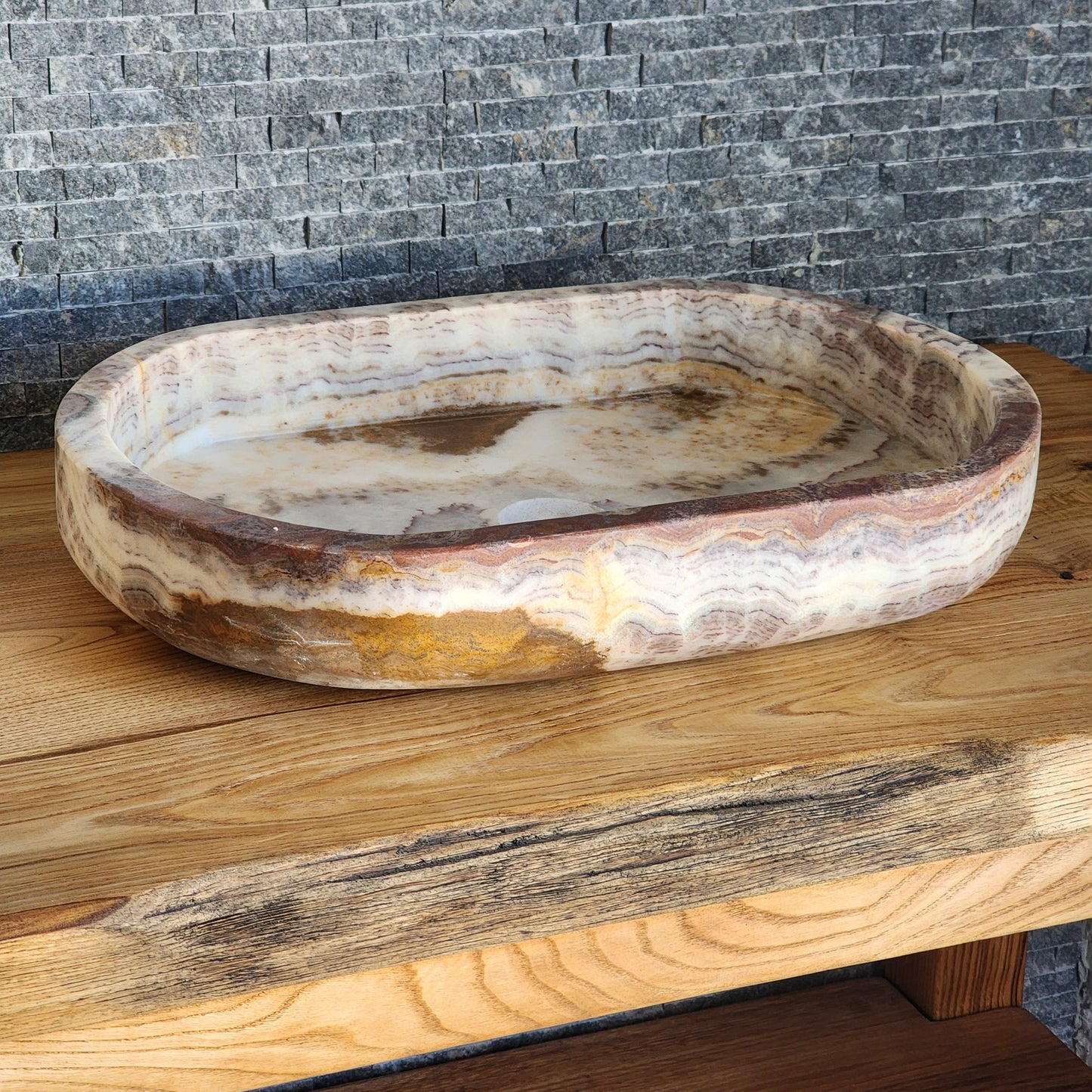 Norhew Exotic Onyx Stone Vessel Sink - Multi-Color Banded Design