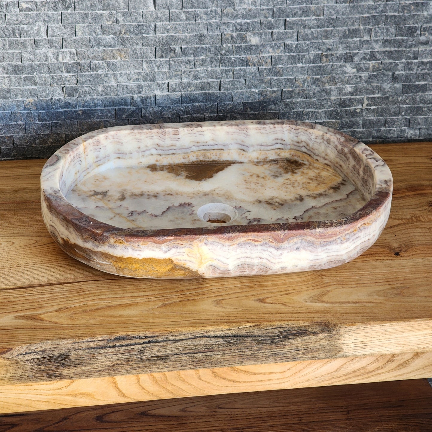 Norhew Exotic Onyx Stone Vessel Sink - Multi-Color Banded Design