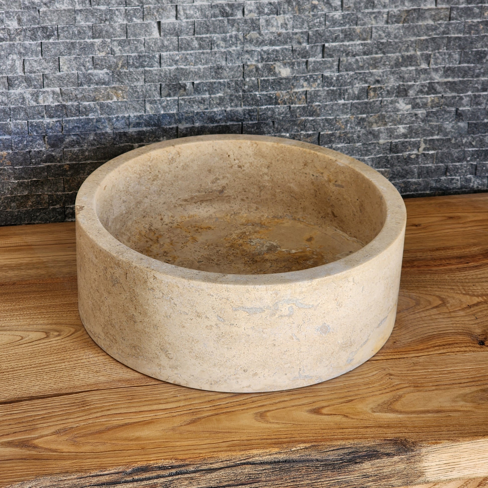 Travertine Vessel Sink - Split-Face Organic Stone Basin