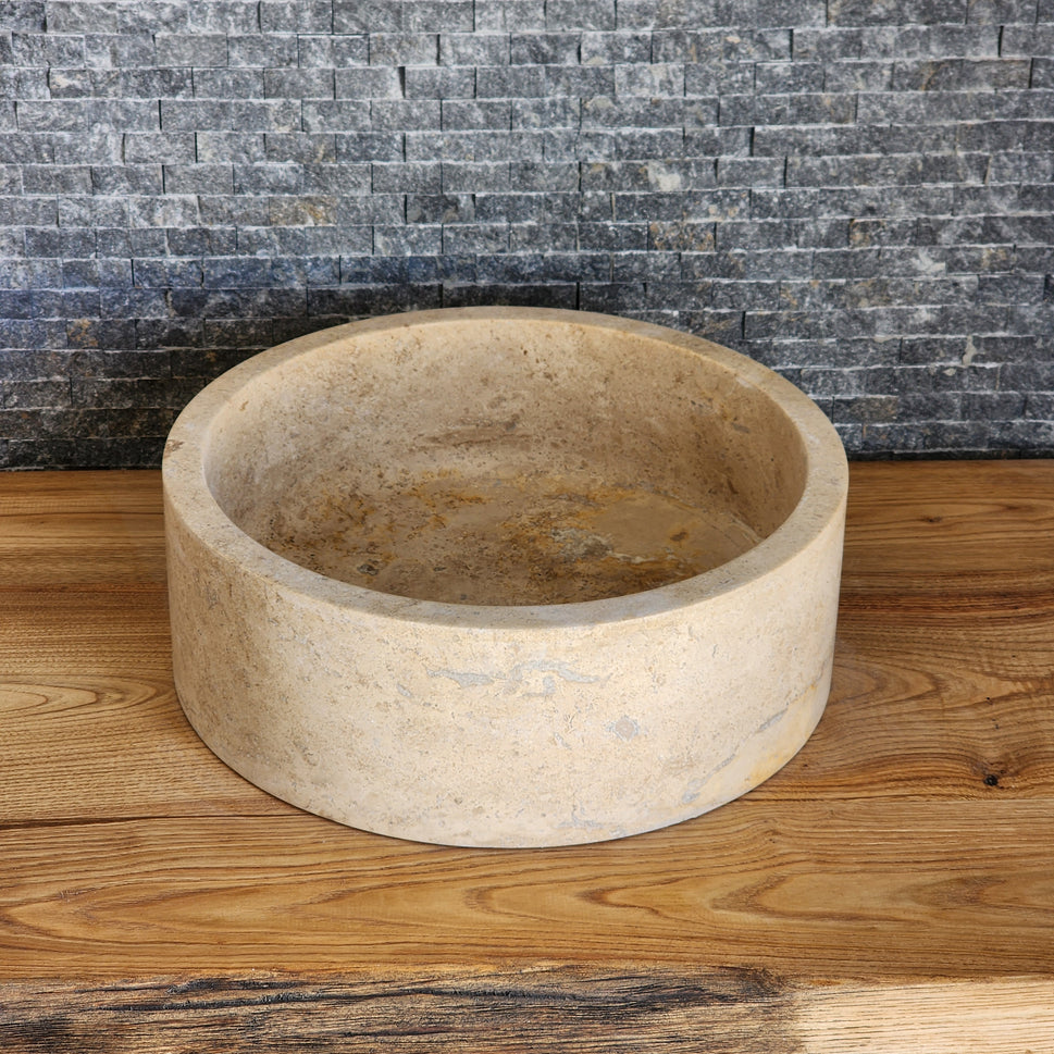 Travertine Vessel Sink - Split-Face Organic Stone Basin